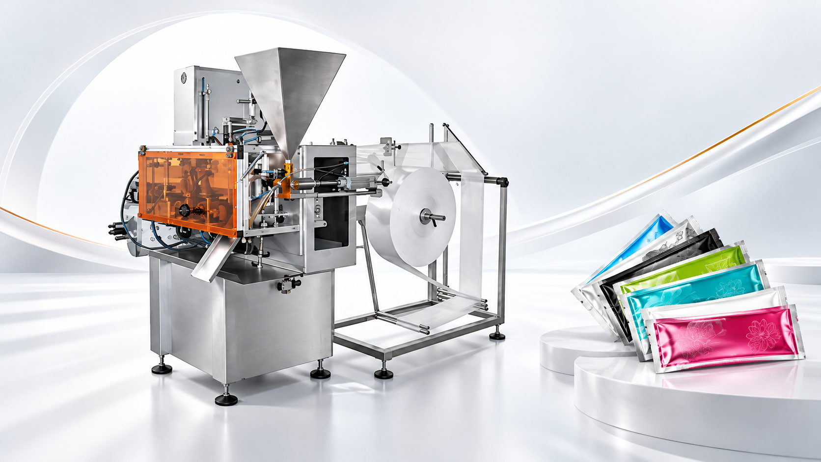 Stainless steel single wet wipe sachet machine with colorful finished sachet products